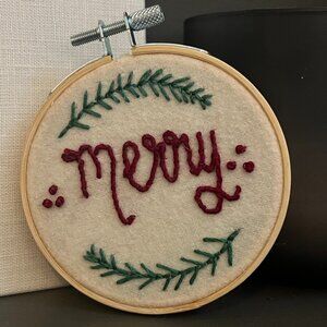 "Merry" Hand Embroidered Hoop Christmas Decor
